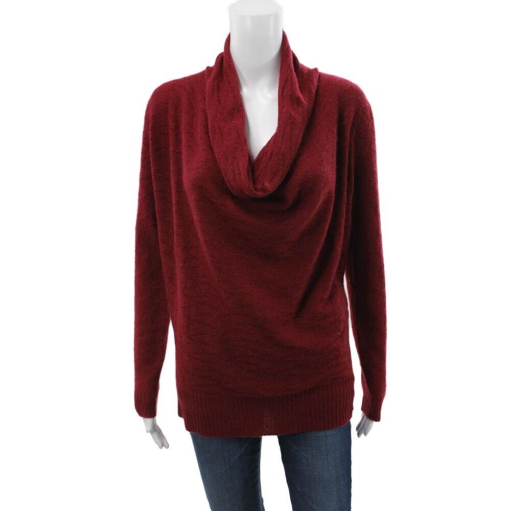 Quinn Womens 100% Cashmere Cowl Neck Pullover Sweater Red Long Sleeve Size S